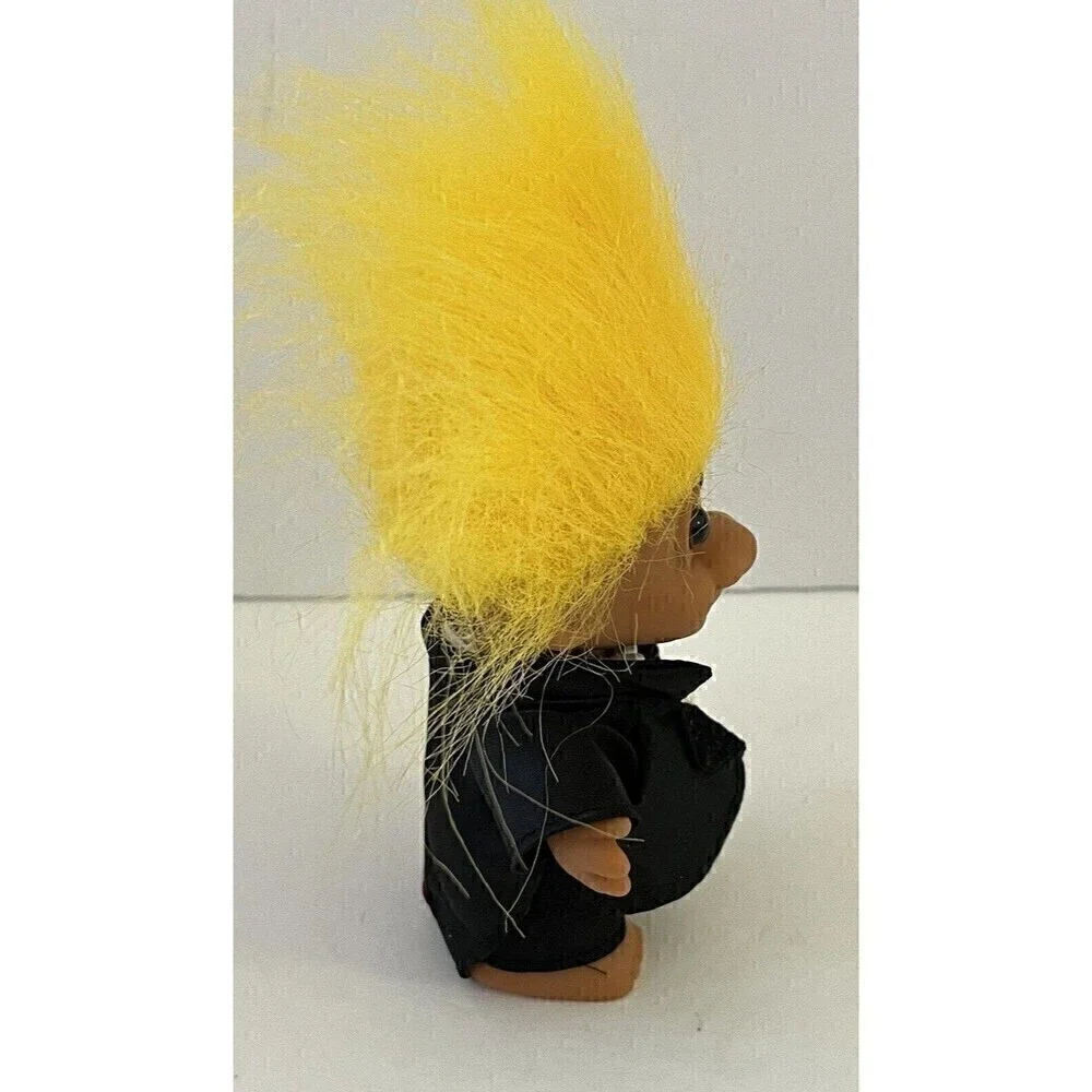 Vintage Russ Troll Doll Groom Yellow Hair Glass Brown Eyes Black Tuxedo Burdundy